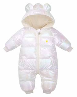 Natashas Baby Winter Overall Mit Kapuze Schneeanzüge Outfits Strampler Jungen Mädchen Niedlich Gänseblümchen Spielanzug(Weiß, 86-92) von Natashas