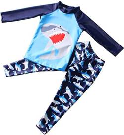 Natashas Jungen Bademode Kinder Lange Ärmel Badeanzug UV Schützend Schwimmanzug mit Hai Muster Trocknend 2 teilig（Hosen + Lange Ärmel Tops） (110) von Natashas