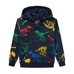 Natashas Jungen Hoodie Sweatshirt Bedruckter Pullover Strassenmode Kleidung Kapuzenpullover mit Dinosauriermuster (134/140) von Natashas