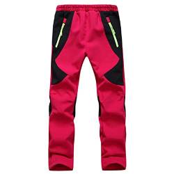 Natashas Jungen Mädchen Softshellhose mit Fleecefütterung Hose Wasserabweisend Winddicht Atmungsaktiv Warm Funktionshose Skihose Regenhose Kinder Sporthose Wanderhose (Rot, 98/104) von Natashas