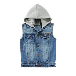 Natashas Kinder Jungen Jean Weste Mit Kapuze Jeansjacke Mit Tasten Jean Mantel Denim Tops Kleidung Frühling Herbst Casual Outwear (158) von Natashas