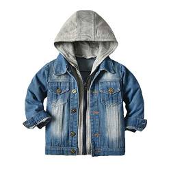 Natashas Kinder Jungen Jeansjacke Mit Reißverschluss Jean Mantel Mit Kapuze Denim Tops Kleidung Frühling Herbst Casual Outwear (Grau, 110-116) von Natashas