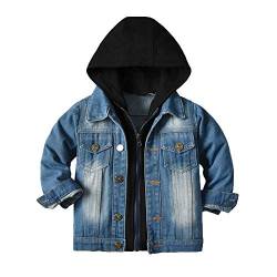 Natashas Kinder Jungen Jeansjacke Mit Reißverschluss Jean Mantel Mit Kapuze Denim Tops Kleidung Frühling Herbst Casual Outwear (Schwarz, 98-104) von Natashas