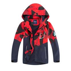 Natashas Kinder Jungen Wasserdicht Jacke Übergangsjacke Fleecefütterung Warm Atmungsaktiv Winddicht Wanderjacke Softshelljacke Outdoorjacke mit Kapuze (Rot, 110/116) von Natashas