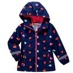 Natashas Kinder Mädchen Wasserdicht Gefütterte Jacke Regenjacke Übergangsjacke Wasserdicht Winddicht Atmungsaktiv Softshelljacke Outdoorjacke mit Kapuze (Dunkelblau, 110-116) von Natashas