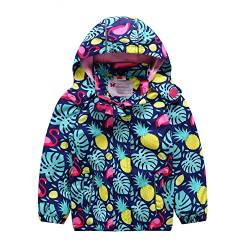 Natashas Kinder Mädchen Wasserdicht Gefütterte Jacke Regenjacke Übergangsjacke Wasserdicht Winddicht Atmungsaktiv Softshelljacke Outdoorjacke mit Kapuze (Flamingo, 122-128) von Natashas