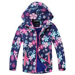 Natashas Kinder Mädchen Wasserdicht Jacke Übergangsjacke Fleecefütterung Warm Atmungsaktiv Winddicht Wanderjacke Softshelljacke Outdoorjacke mit Kapuze (130) von Natashas