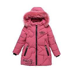Natashas Mädchen Langer Mantel Winterjacke mit mit Abnehmenbarer Fellkapuze Jacke Warm Baumwolljacke（Rosa, 122-128） von Natashas