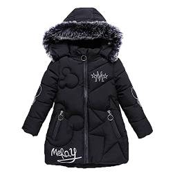 Natashas Mädchen Langer Mantel Winterjacke mit mit Abnehmenbarer Fellkapuze Jacke Warm Baumwolljacke（Schwarz, 134） von Natashas