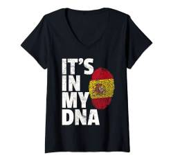 Damen IT'S IN MY DNA Spanish Spain Flag Official Pride Gift Home T-Shirt mit V-Ausschnitt von Nation National Flag Pride Roots Family Matching