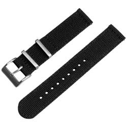 Zweiteiliges Unisex Leinwand wie NATO-G10-Uhrenarmband mit Edelstahl-Metallschließe auch für smartwatch NATOS-Militäruhrenarmband einfarbig (20 mm, Schwarz) von Natos.com