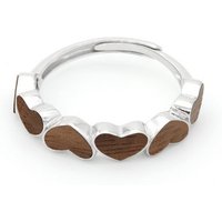 NaturSchatulle Fingerring Love Hearts (Holz & 925 Silber, Verstellbar, Holzring mit Holzeinlage), Damen Silber Schmuck, 925 Silber, Nussbaum Holz von NaturSchatulle