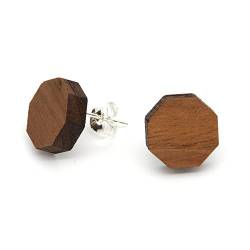 NaturSchatulle Holzohrringe Achteck Nussbaum Ohrstecker Holz 925 Sterling Silber Holzschmuck Ohrringe Damen natürlicher Ohrschmuck von NaturSchatulle