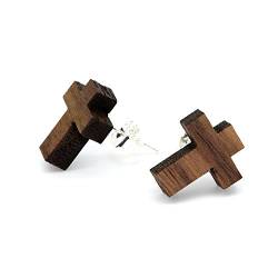 NaturSchatulle Holzohrringe Kreuz Nussbaum Ohrstecker Holz Kreuzform 925 Sterling Silber Holzschmuck Ohrringe Damen Ohrschmuck von NaturSchatulle