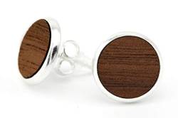 NaturSchatulle Holzschmuck Ohrringe Damen 10mm Holzohrringe Stecker Rund Nussbaum Holz in Titanium Fassung Natürliche Ohrstecker Schmuck von NaturSchatulle