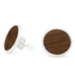 NaturSchatulle Holzschmuck Ohrringe Damen 12mm Holzohrringe Stecker Rund Nussbaum Holz in Titanium Fassung Natürliche Ohrstecker Schmuck von NaturSchatulle