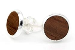 NaturSchatulle Holzschmuck Ohrringe Damen 8mm Holzohrringe Stecker Rund Nussbaum Holz in Titanium Fassung Natürliche Ohrstecker Schmuck von NaturSchatulle