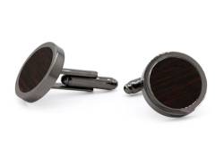 NaturSchatulle Manschettenknöpfe Herren Holz Black Edition I 1 Paar Schwarz Manschettenknopf Rund Hemd Hochzeit Anzug Männer Cufflinks for Men von NaturSchatulle