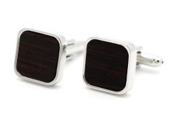 NaturSchatulle Manschettenknöpfe Herren Holz Black Edition I 1 Paar Silber Manschettenknopf Eckig Rund Hemd Hochzeit Anzug Männer Cufflinks for Men von NaturSchatulle