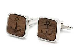 NaturSchatulle Manschettenknöpfe Herren Holz Gravur Anker 1 Paar Silber Manschettenknopf Eckig Hochzeit Anzug Männer Cufflinks for Men von NaturSchatulle