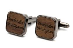 NaturSchatulle Manschettenknöpfe Herren Holz Gravur Bruder des Bräutigams 1 Paar Schwarz Manschettenknopf Eckig Hochzeit Anzug Männer Cufflinks for Men von NaturSchatulle