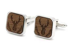 NaturSchatulle Manschettenknöpfe Herren Holz Gravur Hirsch Ast 1 Paar Silber Manschettenknopf Eckig Hochzeit Anzug Männer Cufflinks for Men von NaturSchatulle