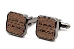 NaturSchatulle Manschettenknöpfe Herren Holz Gravur Individuell 1 Paar Schwarz Manschettenknopf Eckig Hochzeit Anzug Männer Cufflinks for Men von NaturSchatulle