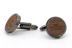 NaturSchatulle Manschettenknöpfe Herren Holz Gravur Individuell 1 Paar Schwarz Manschettenknopf Rund Hochzeit Anzug Männer Cufflinks for Men Initialen von NaturSchatulle