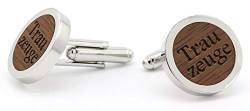 NaturSchatulle Manschettenknöpfe Herren Holz Gravur Trauzeuge 1 Paar Silber Manschettenknopf Rund Hochzeit Anzug Männer Cufflinks for Men von NaturSchatulle