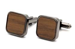 NaturSchatulle Manschettenknöpfe Herren Holz I 1 Paar Schwarz Manschettenknopf Eckig Hemd Hochzeit Anzug Männer Cufflinks for Men von NaturSchatulle