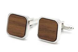 NaturSchatulle Manschettenknöpfe Herren Holz I 1 Paar Silber Manschettenknopf Eckig Hemd Hochzeit Anzug Männer Cufflinks for Men von NaturSchatulle