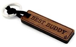 NaturSchatulle Schlüsselanhänger aus Holz mit Gravur Best Buddy Nussbaumholz mit Edelstahl Schlüsselring Band Schlüsselbund Geschenkidee von NaturSchatulle