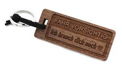 NaturSchatulle Schlüsselanhänger aus Holz mit Gravur Fahr Vorsichtig Nussbaumholz mit Edelstahl Schlüsselring Band Schlüsselbund Geschenkidee von NaturSchatulle
