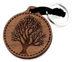 NaturSchatulle Schlüsselanhänger aus Holz mit Gravur Lebensbaum Nussbaumholz mit Edelstahl Schlüsselring Band Schlüsselbund Geschenkidee von NaturSchatulle