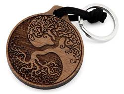 NaturSchatulle Schlüsselanhänger aus Holz mit Gravur Yin und Yang Lebensbaum Nussbaumholz mit Edelstahl Schlüsselring Band Schlüsselbund Geschenkidee von NaturSchatulle