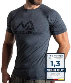 Herren Fitness T-Shirt meliert - Männer Kurzarm Shirt für Gym & Training - Passform Slim-Fit, lang mit Rundhals, Anthrazit, S von Natural Athlet