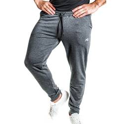 Natural Athlet Fitness Jogginghose Meliert – Herren Männer Trainingshose lang für Fitness Workout – Slim Fit Sporthose in grau Größe XXL von Natural Athlet