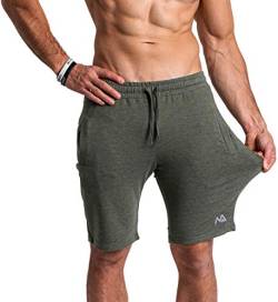 Natural Athlet Herren Fitness Shorts Meliert - Hochwertige Kurze Jogginghose & Sport Laufhose - mit Taschen & Slim Fit Ideal für Fitnessstudio & Gym - Sommer Freizeit Hose für Männer, S, Olive von Natural Athlet