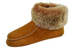 Naturasan Lammfell-Hüttenschuhe Damen Hausschuhe/Mokassin mit Ledersohle (43, Cognac/beige) von Naturasan