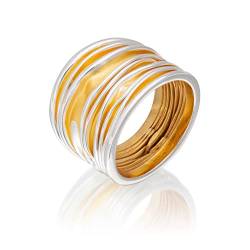 Bicolor Falten Ring Damen 925 Sterling Silber 14k Vergoldet Wellenring Groß (8) von Nature Rebel