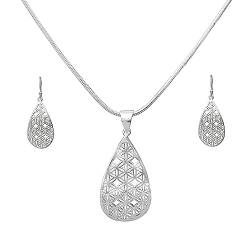 Nature Rebel Blume des Lebens Schmuck Set 925 Silber Tropfenform Halskette Anhaenger Ohrringe von Nature Rebel