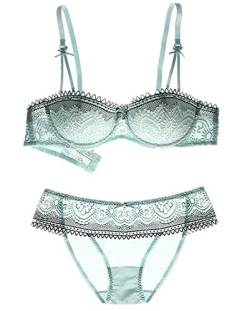 Nature Damen Dünn Abnehmbare Push Up Bralette Spitzen Balconette BH Set - (Minze 80B) von Nature