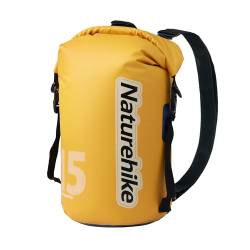 Naturehike wasserdichte Rucksack Tasche Dry Bag – 25L/15L/10L Waterproof Bag mit Langem Justierbarem Bügel für Kayaking Boots-Ausflug Kanu/Fischen/Rafting/Schwimmen/Snowboarding (Gelb 15L) von Naturehike