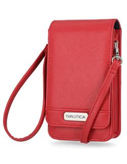 Nautica Catalina Vegan Leather RFID Womens Crossbody Cell Phone Purse Holder Wallet (Fuego Red) von Nautica