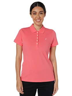 Nautica Damen 5-Button Short Sleeve Breathable 100% Cotton Polo Shirt Poloshirt, Melone Pink, Mittel von Nautica