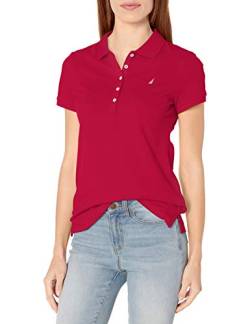 Nautica Damen 5-button Short Sleeve Breathable 100% Cotton Poloshirt, Nautisches Rot, S EU von Nautica