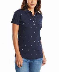 Nautica Damen Anchor Short Sleeve Breathable Stretch Cotton Polo Shirt Poloshirt, Navy, Groß von Nautica