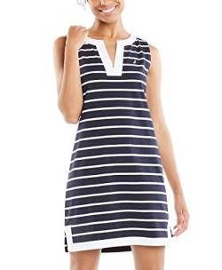 Nautica Damen Breton Stripes Sleeveless V-Neck Stretch Cotton Polo Dress Freizeitkleidung, Navy, XX-Large von Nautica