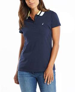 Nautica Damen Classic Fit Striped Collar Stretch Cotton Polo Shirt Poloshirt, Marineblau, Groß von Nautica