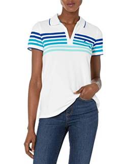 Nautica Damen Classic Fit Striped V-Neck Collar Stretch Cotton Polo Shirt Poloshirt, Helles Kobaltblau, Groß von Nautica